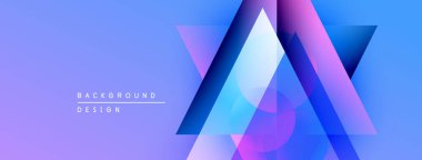 Soyut geometrik şekiller örtüşüyor, canlı mor, mavi renkler yaratıyor. Arkaplanda metin arkaplan tasarımı var. Modern, şık görsel kompozisyon.