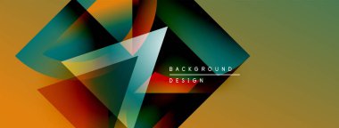 Soyut geometrik şekiller örtüşüyor, canlı renk eğimleri yaratıyor. Modern tasarım elementleri dinamik görsel deneyim önerir.