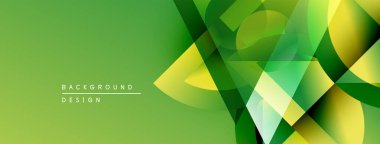 Soyut yeşil arkaplan. Üst üste binen şekiller dinamik görsel efekt yaratır. Çeşitli projeler için modern tasarım.