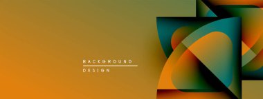 Soyut geometrik tasarım. Sıcak renkler baskın, üst üste binen şekiller, gradyanlar, modern estetik. Minimalist kompozisyon.