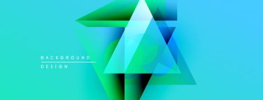 Soyut geometrik şekiller çakışıyor. Teal, yeşil renkler tasarıma hakim. Gradyan etkisi olan modern arkaplan. Minimalist estetik.