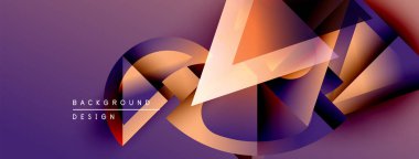 Soyut geometrik şekiller örtüşüyor, canlı mor, turuncu renkler yaratıyor. Modern tasarım elementleri dinamik bileşimi önerir.