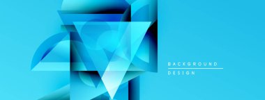 Soyut geometrik şekiller örtüşür, dinamik mavi bileşim yaratır. Modern tasarım elementleri teknoloji ve yenilik öneriyor. Temiz estetik.