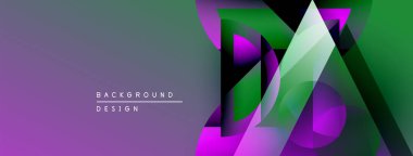 Soyut geometrik şekiller örtüşüyor, canlı mor ve yeşil renkler yaratıyor. Arkaplan ve sunumlar için modern tasarım ögesi.