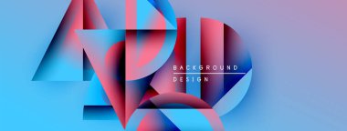 Soyut geometrik şekiller örtüşür, parlak mavi ve pembe renkler yaratır. Metin, formların altındaki arkaplan dizaynını okur. Modern görsel.