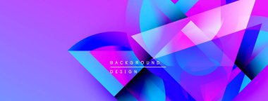 Soyut enerjik tasarım. Üst üste binen şekiller dinamik mor ve mavi renkler yaratır. Dijital projeler için modern arkaplan.