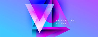 Soyut geometrik şekiller, canlı mavi, mor gradyanlar. Modern tasarım elementleri dinamik görsel etki yaratır. Metin arkaplan tasarımı okur.