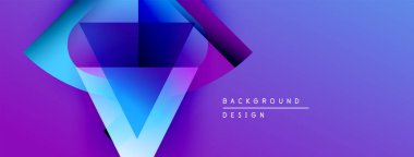 Soyut geometrik şekiller canlı gradyan arkaplan oluşturur. Mor, mavi renkler tasarıma egemen, modern estetik.