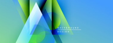 Soyut geometrik şekiller örtüşür, parlak mavi, yeşil eğimler yaratır. Modern tasarım elementleri teknoloji ve yenilik öneriyor. Metin arkaplan tasarımı okur.
