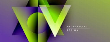 Soyut geometrik şekiller, canlı renklerin karışımı. Gradyan arka plan modern görsel etki yaratır. Tasarım elementleri üst üste binerek dinamik bileşim oluşturur.