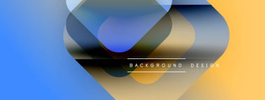 Soyut şekiller örtüşüyor, canlı renk değişimleri yaratıyor. Mavi, sarı, gri renkler kusursuz bir şekilde harmanlanır. Metin elementli minimalist tasarım.