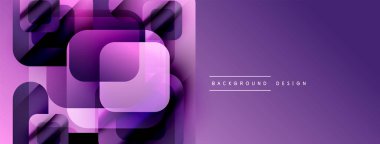 Soyut mor geometrik şekiller modern tasarımı oluşturur. Gradyan renkler derinlik ve görsel ilgi ekler. Minimalist stil.