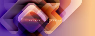 Soyut geometrik şekiller örtüşür, canlı bir gradyan arkaplan oluşturur. Turuncu, mor renkler tasarımda baskın, modern estetik..