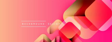 Soyut eğim arkaplanı. Üst üste binen kareler dinamik görsel efekt yaratır. Pembe, turuncu renkler kompozisyona hakim. Metin arkaplan tasarımı okur.