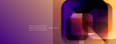 Soyut eğim arkaplanı. Üst üste binen kareler dinamik görsel efekt yaratır. Mor, turuncu renkler kompozisyona hakim. Modern tasarım ögesi.