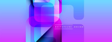 Soyut gradyan şekiller örtüşüyor, canlı mor, mavi renkler yaratıyor. Arkaplan ve sunumlar için modern tasarım ögesi.