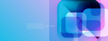 Soyut geometrik şekiller örtüşür, parlak mavi ve mor renkler yaratır. Arka planlar ve sunumlar için modern tasarım öğesi. Yumuşak geçişler görünür.