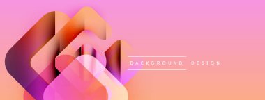 Soyut geometrik şekiller örtüşüyor, canlı pembe, turuncu, mor renkler yaratıyor. Arkaplan ve sunumlar için modern tasarım ögesi.