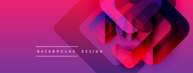 Soyut geometrik şekiller örtüşür, canlı bir değişim etkisi yaratır. Mor, pembe, kırmızı renkler tasarımda baskın. Metin arkaplan tasarımı okur.