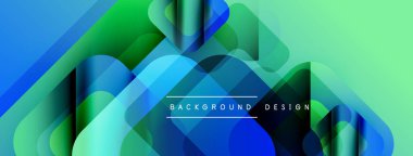 Soyut geometrik şekiller örtüşür, parlak mavi, yeşil eğimler yaratır. Arkaplan ve sunumlar için uygun modern tasarım.
