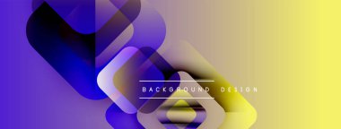Soyut gradyan şekiller çakışıyor, dinamik görsel etki yaratıyor. Sarı, mor renkler düzgün bir şekilde harmanlanır. Modern tasarım ögesi.
