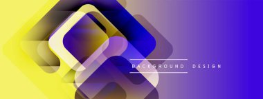 Soyut geometrik şekiller örtüşüyor, canlı sarı mor bir eğim yaratıyor. Modern tasarım elementleri dijital sanat ve yenilik öneriyor.