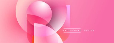 Soyut pembe tasarım, üst üste binen daireler, dikdörtgenler. Gradyan gölgeler dinamik görsel efekt yaratır. Minimalist tarz, modern estetik.