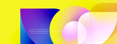 Soyut, enerjik bir arkaplan. Üst üste binen daireler, kare şekiller dinamik bileşim yaratır. Sarı, mor, mavi renkler dizaynın hakimi..