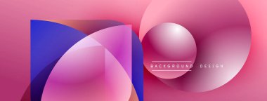 Soyut pembe arkaplan özellikleri üst üste binen şekiller, gradyanlar, küreler. Modern tasarım elementleri dinamik görsel bileşim oluşturur.