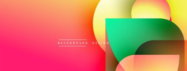 Soyut renkli arkaplan. Pembe, turuncu, sarı, yeşil karışımları. Üst üste binen geometrik şekiller modern tasarım yaratır.