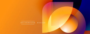 Soyut eğim arkaplanı. Üst üste binen daireler dinamik görsel efekt yaratır. Turuncu, sarı, mavi renkler kompozisyona hakim. Modern tasarım ögesi.