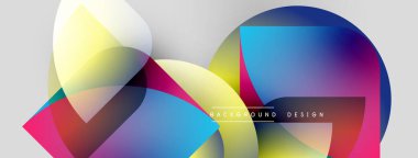 Soyut geometrik şekiller örtüşüyor, canlı renk eğimleri yaratıyor. Modern tasarım pürüzsüz geçişler, dinamik bileşimler içerir.