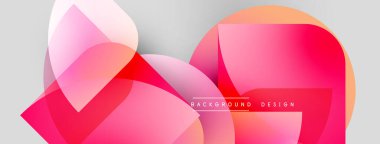 Soyut şekiller örtüşüyor, canlı pembe, turuncu gradyanlar yaratıyor. Modern tasarım pürüzsüz geçişler ve ince gölgeler içerir. Metin arkaplan tasarımı okur.