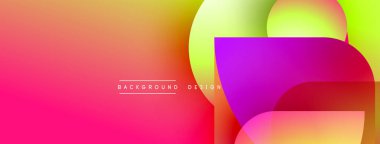 Renkli şekillerle örtüşen değişken arkaplan özellikleri. Pembe, turuncu, sarı renkli modern tasarım. Minimalist metin mevcut.