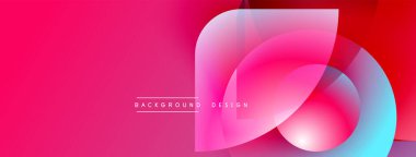 Üstüste binen parlak pembe arkaplan özellikleri yarı saydam şekiller. Renkler kırmızıdan maviye karışır. Metin arka plan tasarımı okur. Modern estetik.