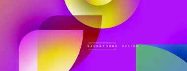 Soyut renkli şekiller çakışıyor. Canlı gradyanlar modern tasarım yaratır. Düz geçişler, dinamik kompozisyon, görsel cazibe.