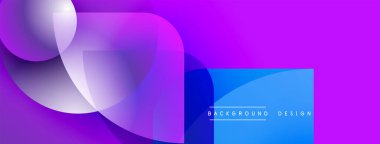 Soyut mor dizayn, üst üste binen şekiller, gradyanlar. Metin elementleri, canlı renkleri, pürüzsüz geçişleri olan modern arkaplan.