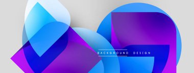 Soyut şekiller örtüşüyor, parlak mavi ve mor renkler yaratıyor. Modern tasarım öğeleri yenilik, teknoloji, görsel cazibe öneriyor.