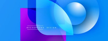Soyut mavi mor tasarım. Üst üste binen şekiller dinamik görsel efekt yaratır. Çeşitli projeler için modern arkaplan.
