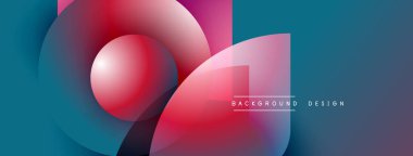 Soyut şekiller örtüşüyor, canlı renk değişimleri yaratıyor. Mavi, pembe, mor renkler kompozisyona hakim. Modern tasarım ögesi.