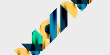 Soyut renkli tasarım. Üst üste binen şekiller dinamik görsel etki yaratır. Sarı, deniz mavisi, mavi renkler kompozisyona hakim. Modern estetik.