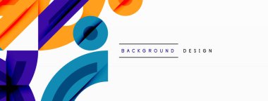 Soyut geometrik şekiller, canlı renkler, modern tasarım. Beyaz arkaplan karşıtlık ve dinamik bileşim sağlar.