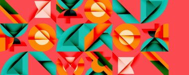 Soyut geometrik desen. Şekiller örtüşüyor, canlı görsel doku oluşturuyor. Turuncu, turuncu, şeftali renkleri baskın bileşim.