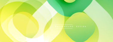 Soyut arkaplan özellikleri üst üste binen daireler, gradyanlar. Sarı, yeşil renkler modern görsel efektler yaratır. Basit tasarım ögeleri mevcut.