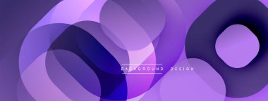 Soyut mor katmanlar dinamik bileşim yaratır. Üst üste binen daireler, düzgün eğimler, modern tasarım elementleri mevcut. Minimalist estetik.