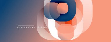 Soyut geometrik şekiller çakışıyor. Renkler maviden şeftaliye karışıyor. Modern tasarım elementleri görsel ilgi yaratır.