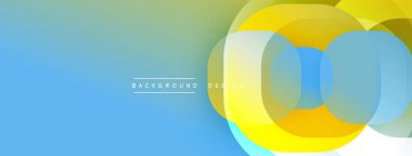 Soyut mavi sarı tasarım. Üst üste binen daireler dinamik görsel efekt yaratır. Çeşitli projeler için modern arkaplan.