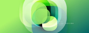 Soyut yeşil tasarım özellikleri üst üste binen yuvarlak kareler. Gradyan gölgeler derinlik yaratır, modern estetik. Minimalist kompozisyon, canlı renkler.