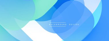 Soyut akışkan şekiller, mavi tonlar baskın. Üst üste binen katmanlar derinlik yaratır, modern estetik. Metin arkaplan tasarımı okur.