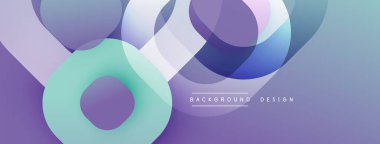 Soyut şekiller örtüşüyor, canlı gradyanlar yaratıyor. Turkuaz, lavanta, mor renkler baskın kompozisyon. Modern tasarım ögesi.